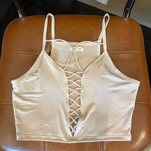 Urban Outfitters Beige Lace-Up Crop Tank